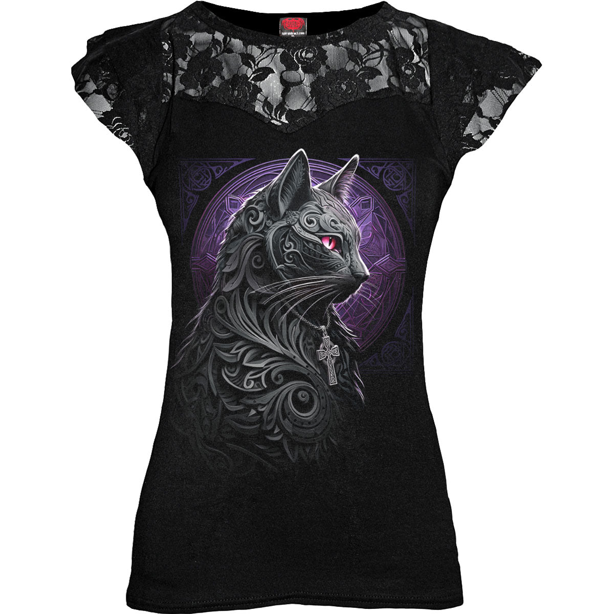 Spiral Ladies Lace Layered Cap Sleeve Top: Celtic Whiskers (Black)