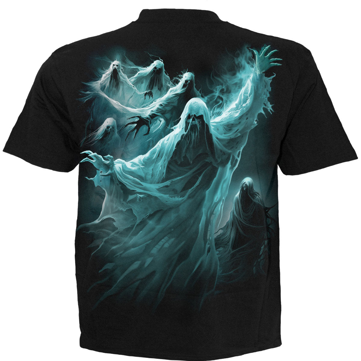 Spiral Unisex T-Shirt: Ghost Skull (Black) (Back Print)