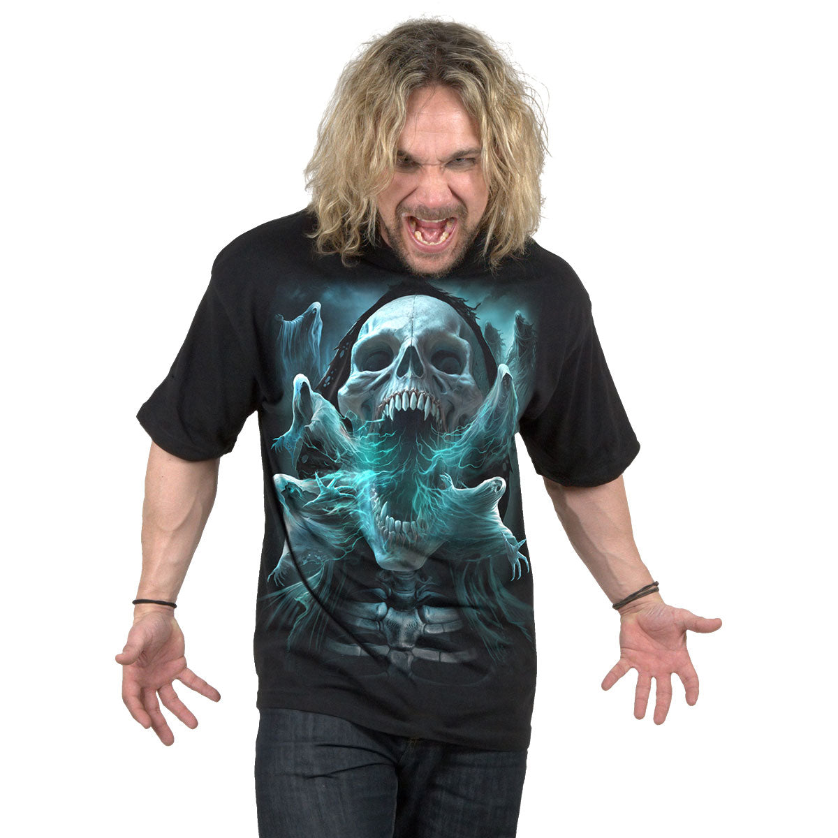 Spiral Unisex T-Shirt: Ghost Skull (Black) (Back Print)