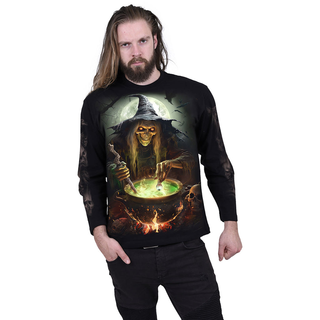 Spiral Unisex Long Sleeve T-Shirt: Witch's Brew (Black) (Back & Sleeve Print)
