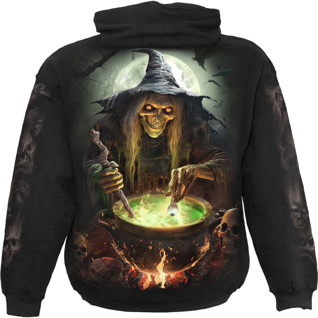 Spiral Unisex Pullover Hoodie: Witch's Brew (Black) (Back & Sleeve Print)