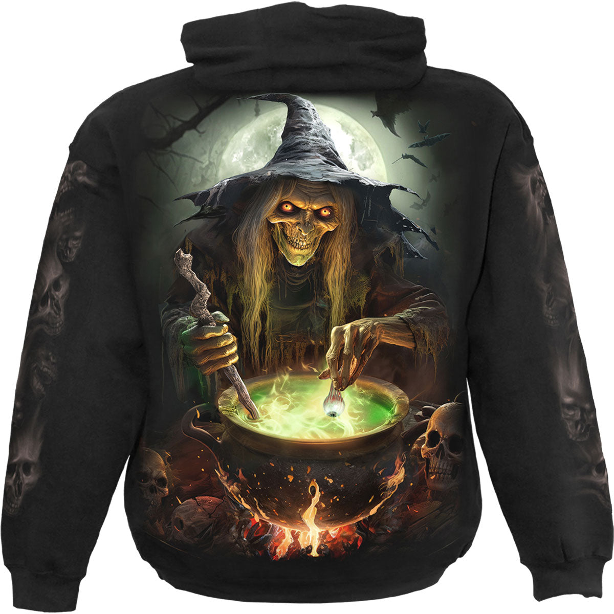 Spiral Unisex Pullover Hoodie: Witch's Brew (Black) (Back & Sleeve Print)