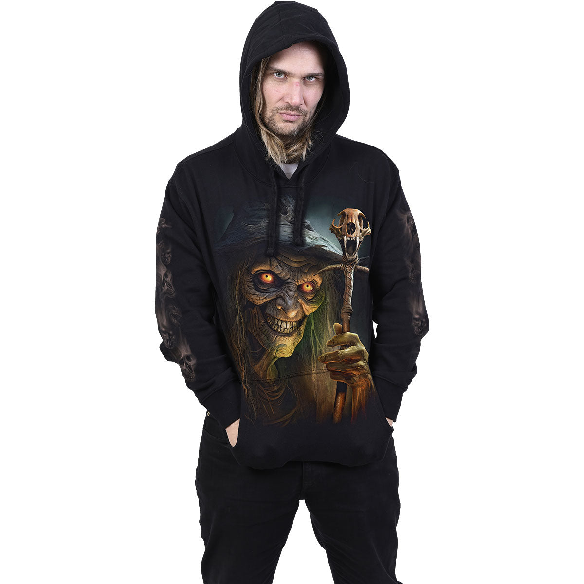 Spiral Unisex Pullover Hoodie: Witch's Brew (Black) (Back & Sleeve Print)