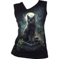 Spiral Ladies Gathered Shoulder Slant Vest T-Shirt: Spell Bound (Black)