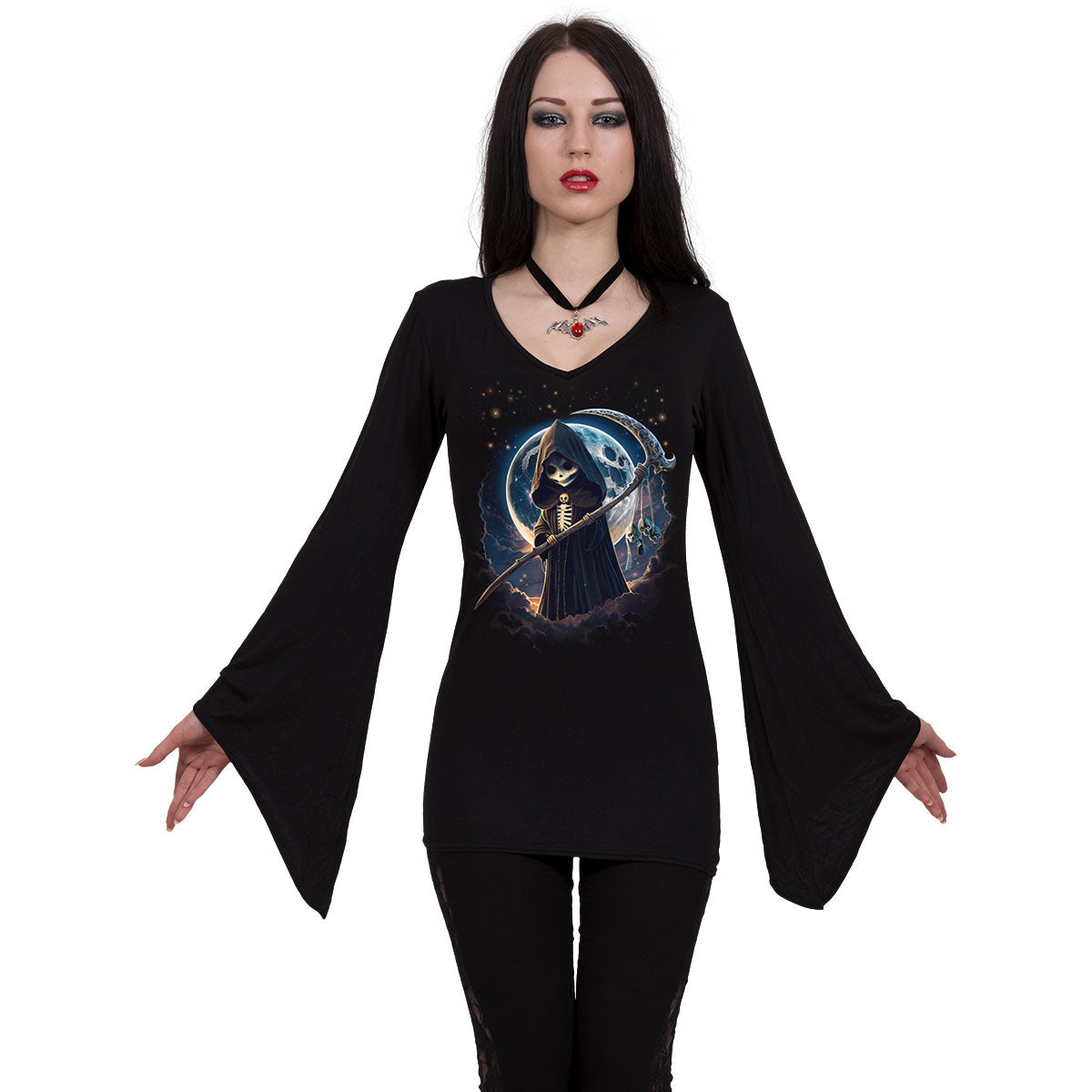 Spiral Ladies Gothic Sleeve T-Shirt: Reaperette (Black)
