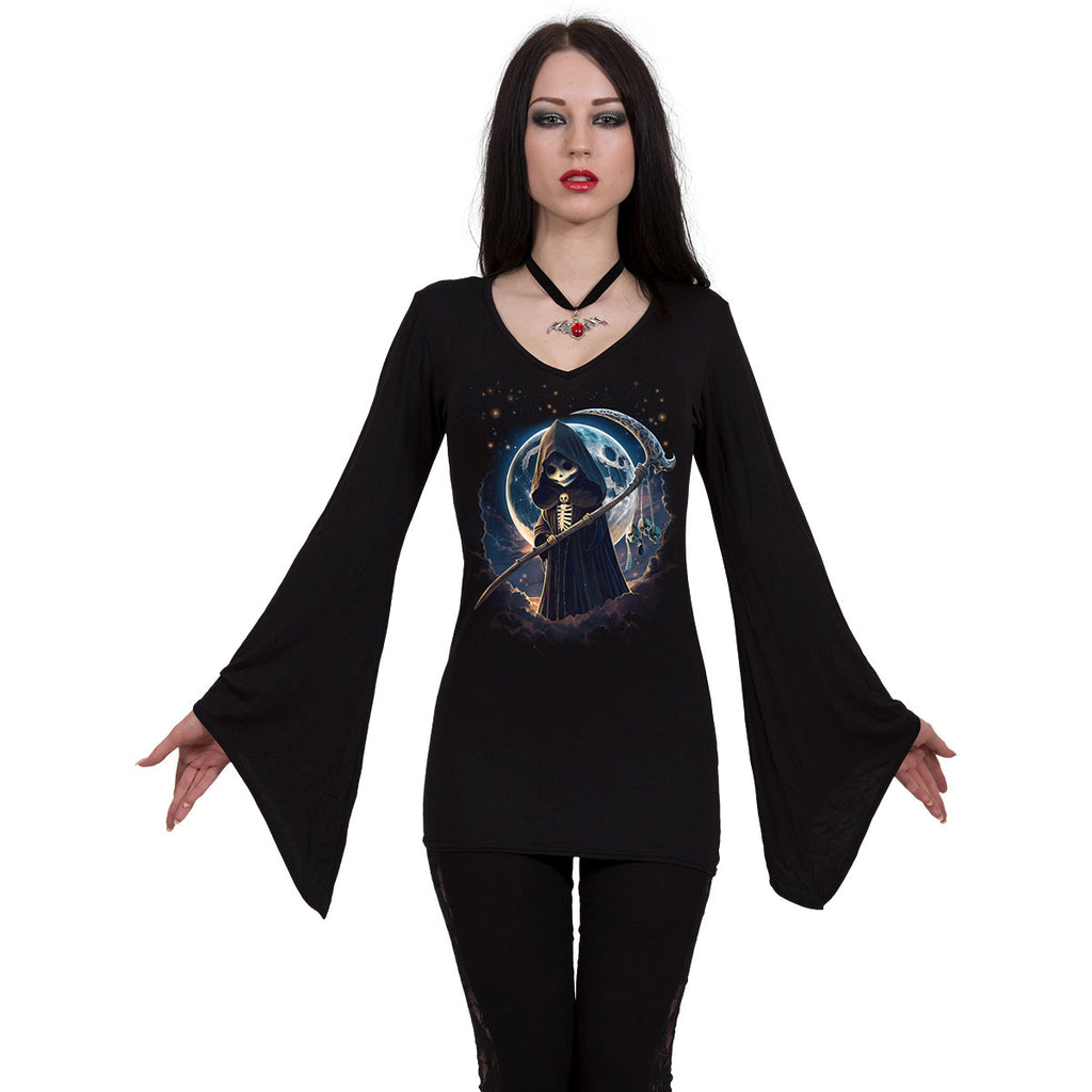 Spiral Ladies Gothic Sleeve T-Shirt: Reaperette (Black)