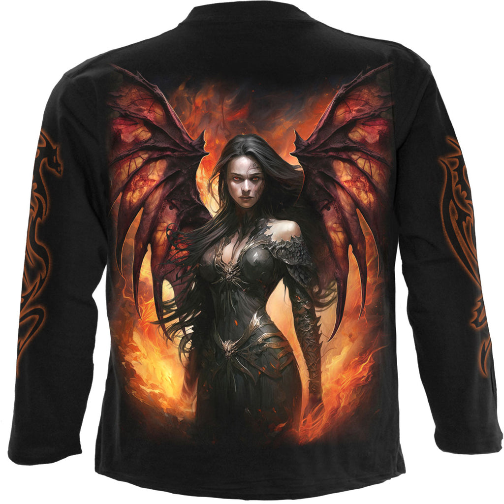 Spiral Unisex Long Sleeve T-Shirt: Draco Queen (Black) (Back & Sleeve Print)