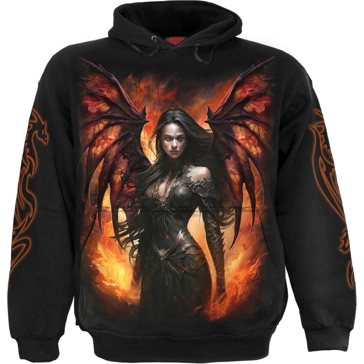 Spiral Unisex Pullover Hoodie: Draco Queen (Black) (Back & Sleeve Print)
