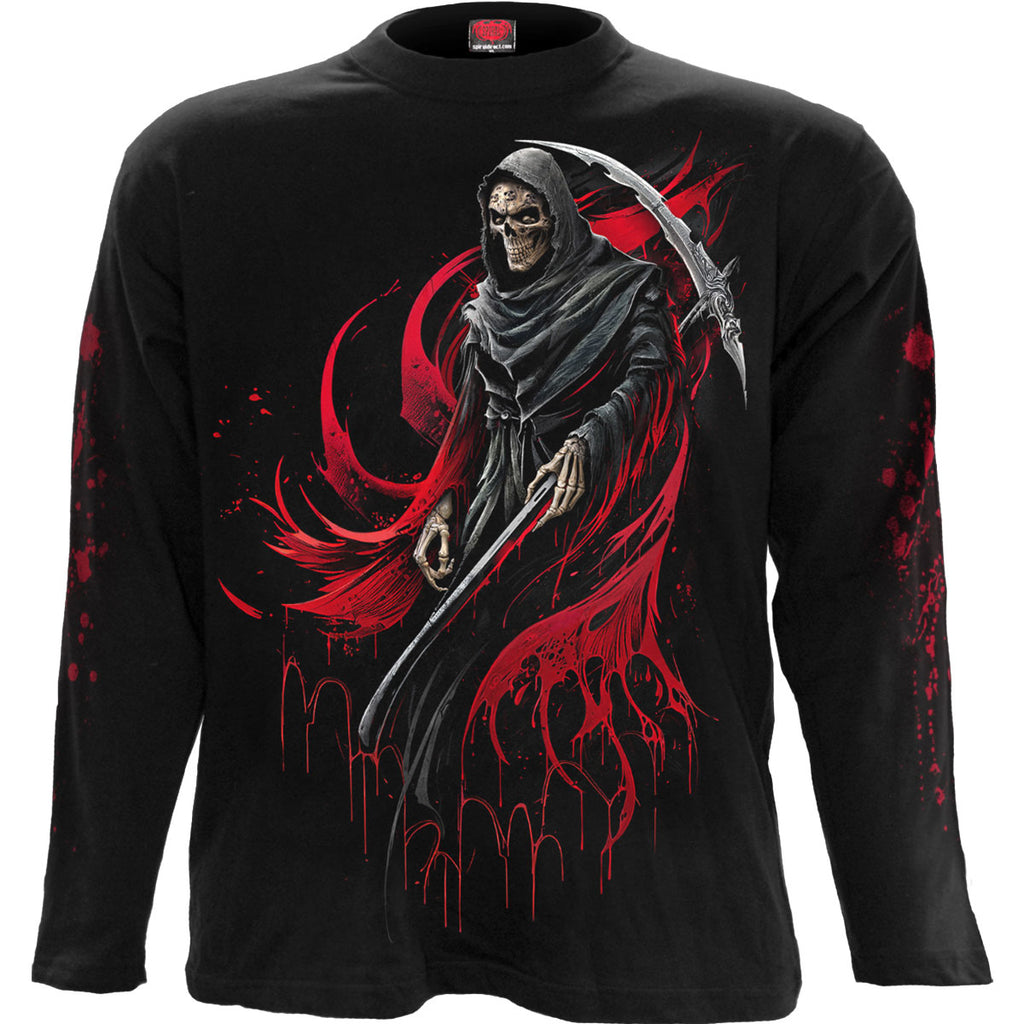 Spiral Unisex Long Sleeve T-Shirt: Screaming Death (Black) (Back & Sleeve Print)