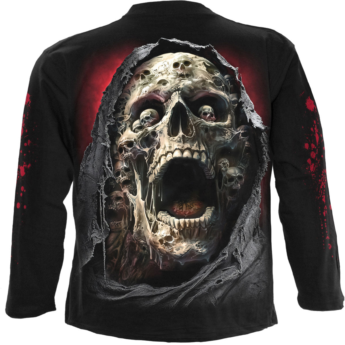 Spiral Unisex Long Sleeve T-Shirt: Screaming Death (Black) (Back & Sleeve Print)