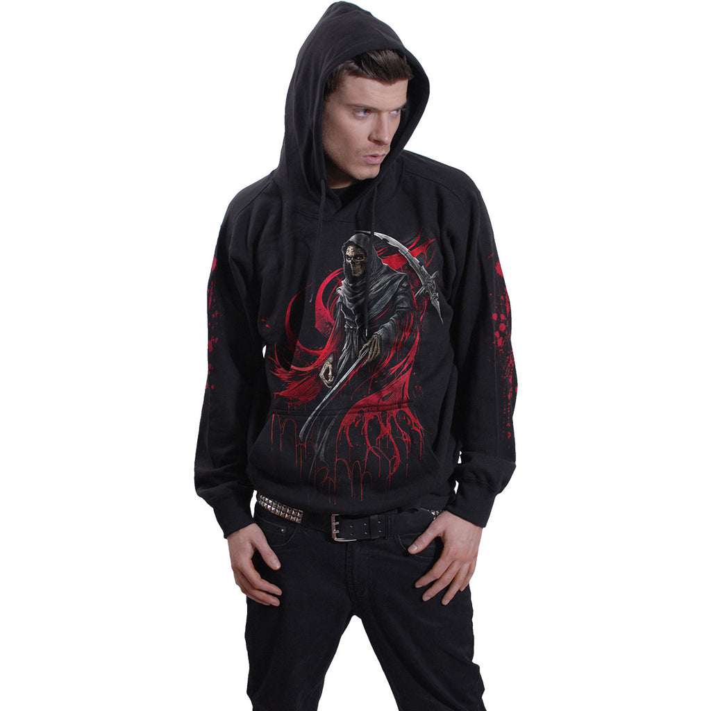 Spiral Unisex Pullover Hoodie: Screaming Death (Black) (Back & Sleeve Print)