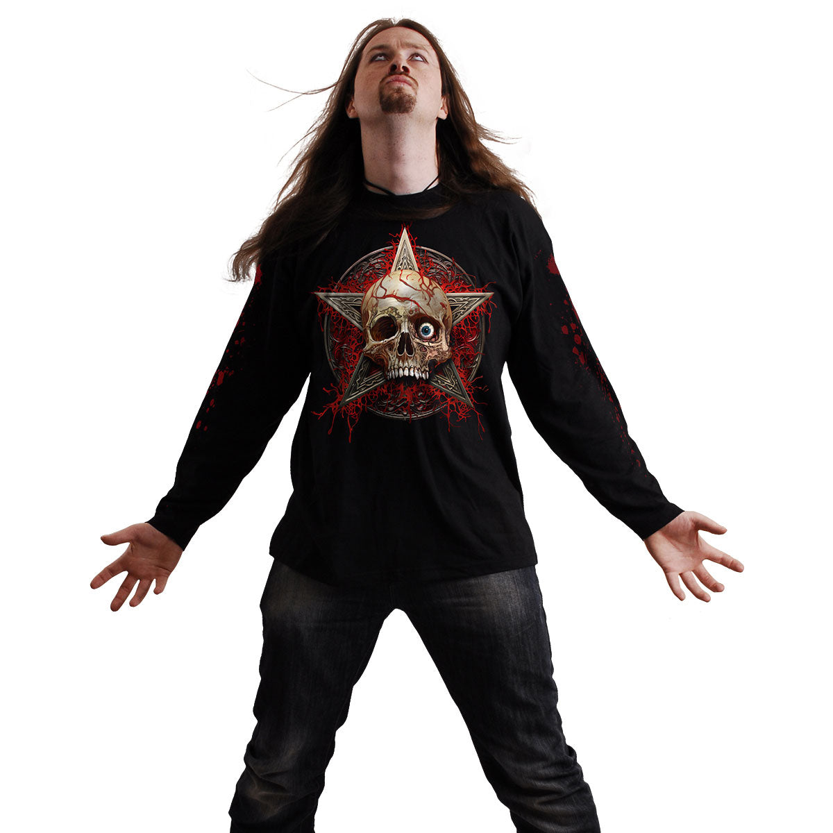 Spiral Unisex Long Sleeve T-Shirt: Creeping Curse (Black) (Back & Sleeve Print)