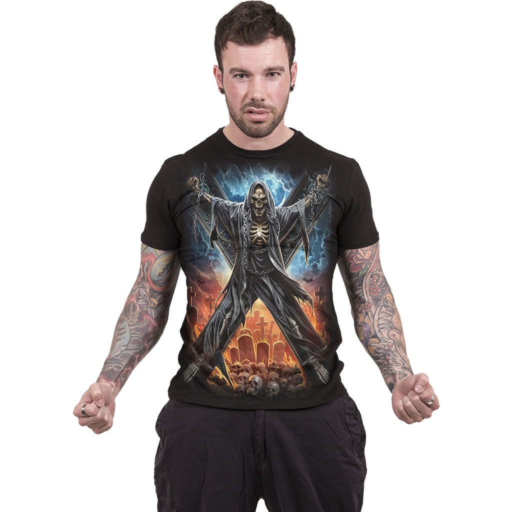 Spiral Unisex T-Shirt: Crossed Over (Black) (Back Print)