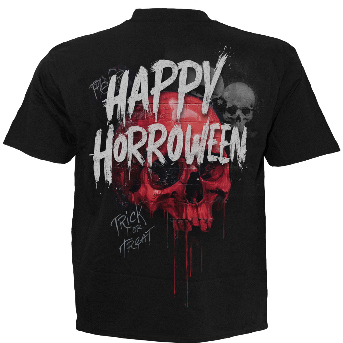 Spiral Unisex T-Shirt: Happy Horroween (Black) (Back Print)