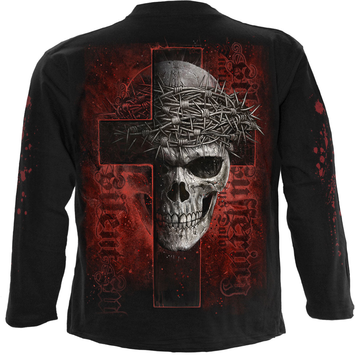 Spiral Unisex Long Sleeve T-Shirt: Silent Suffering (Black) (Back & Sleeve Print)