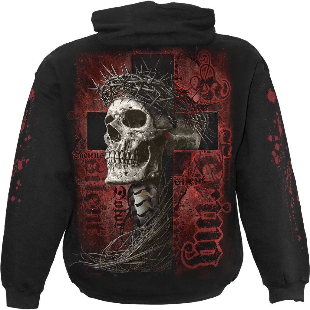 Spiral Unisex Pullover Hoodie: Silent Suffering (Black) (Back & Sleeve Print)
