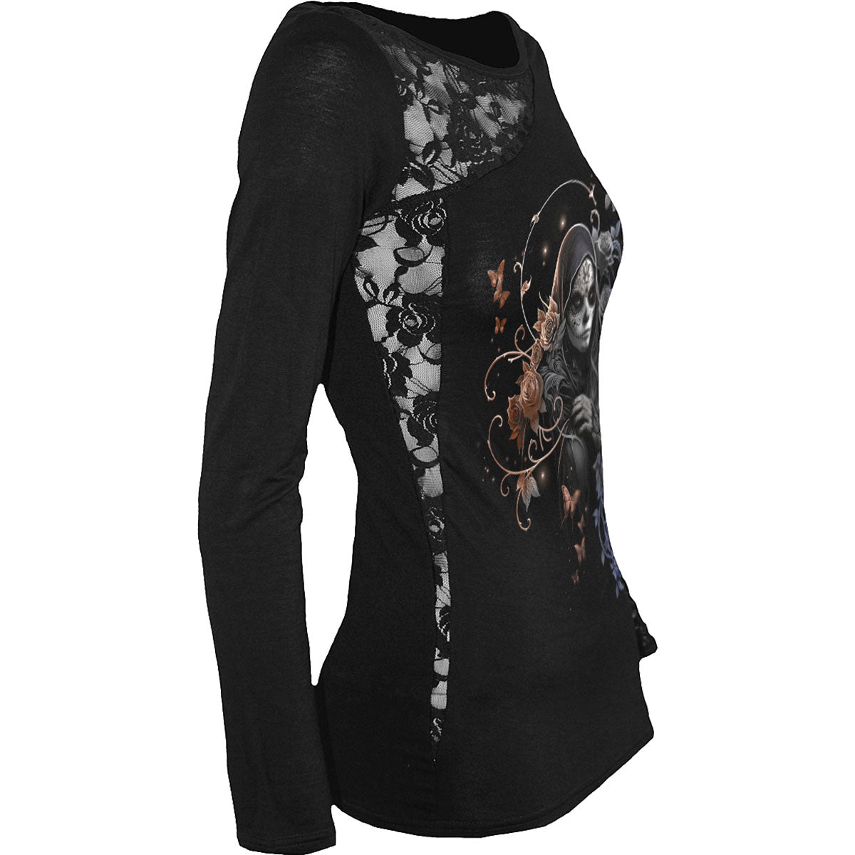 Spiral Ladies Lace One Shoulder Top: Gothic Grace (Black)