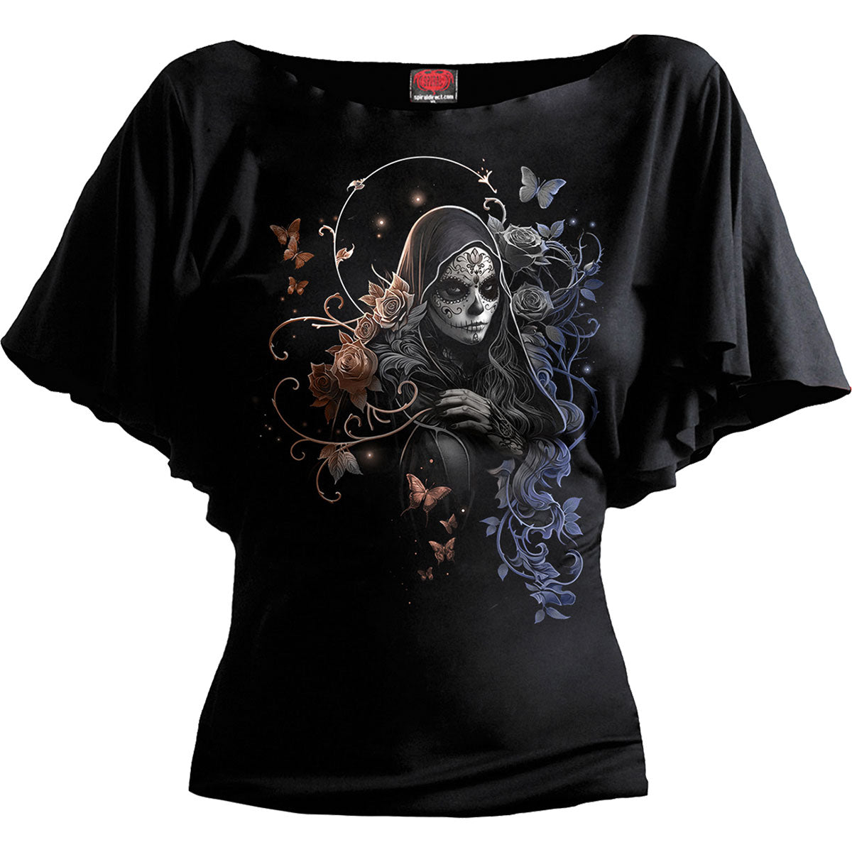 Spiral Ladies Latin Boatneck Top: Gothic Grace (Black)