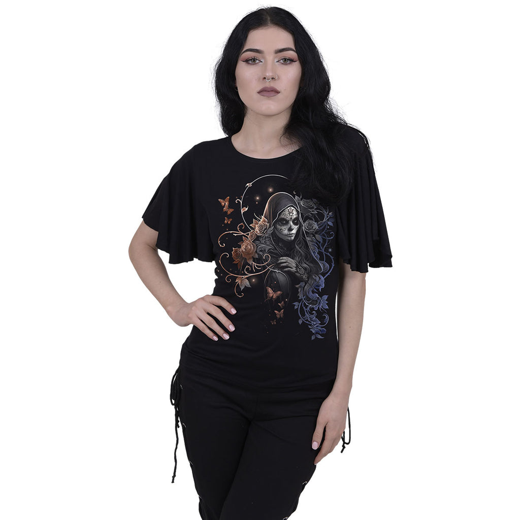 Spiral Ladies Latin Boatneck Top: Gothic Grace (Black)