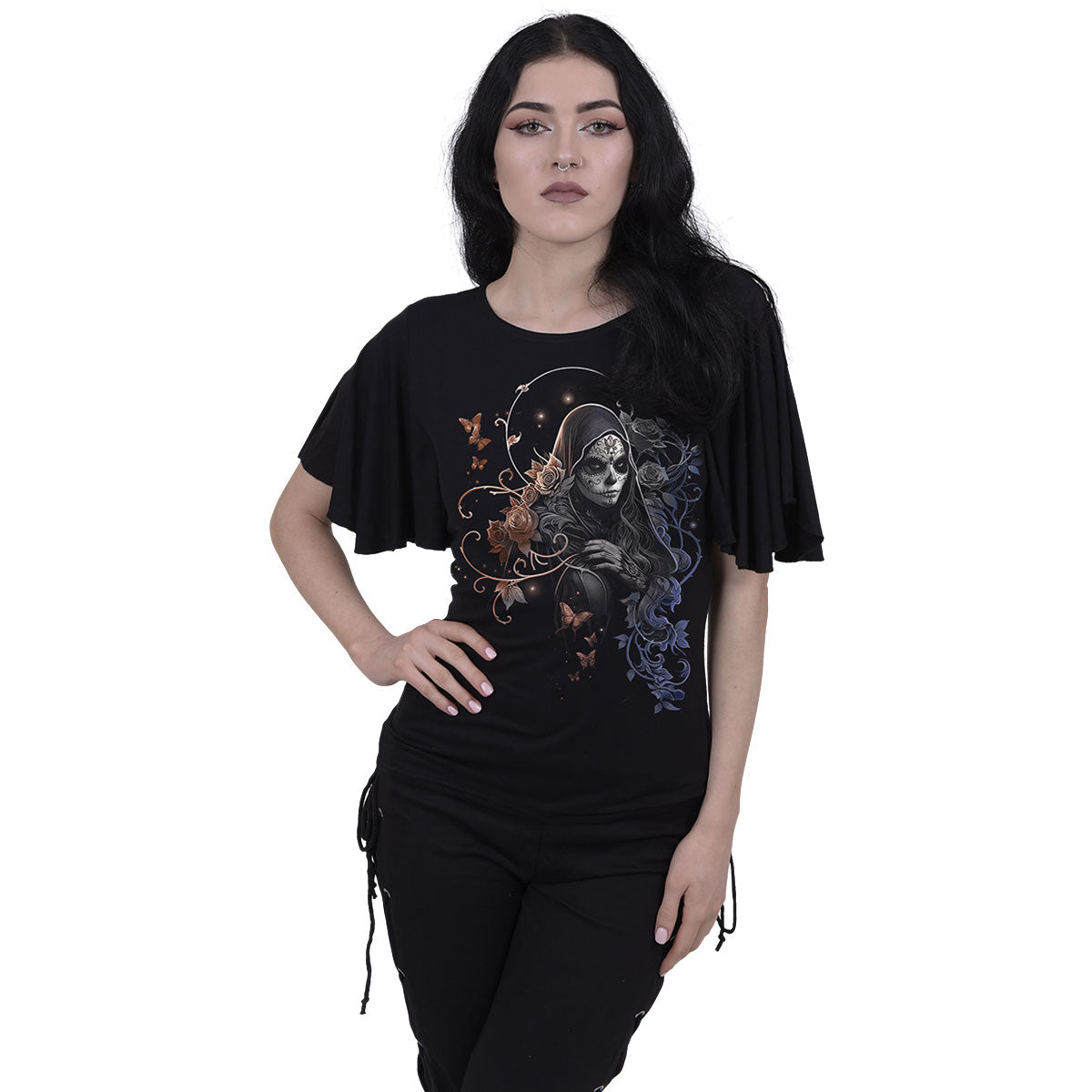 Spiral Ladies Latin Boatneck Top: Gothic Grace (Black)