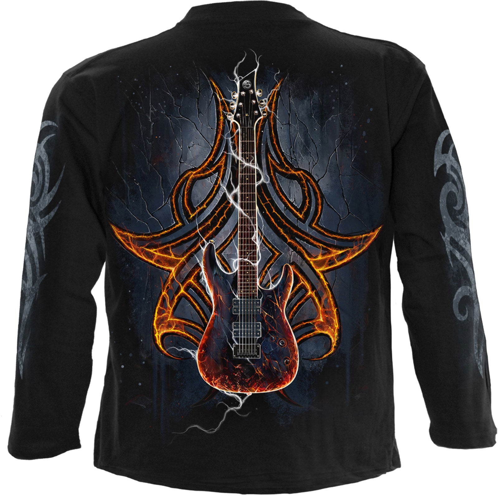 Spiral Unisex Long Sleeve T-Shirt: Death Rocker (Black) (Back & Sleeve Print)