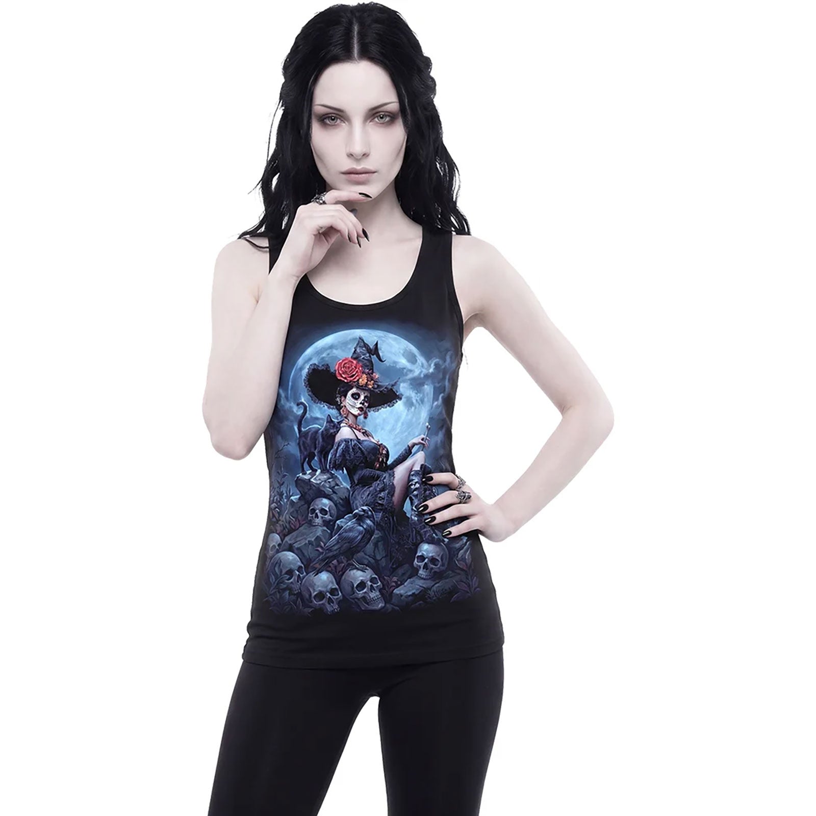 Spiral Ladies Vest T-Shirt: Night Of The Dead (Black)