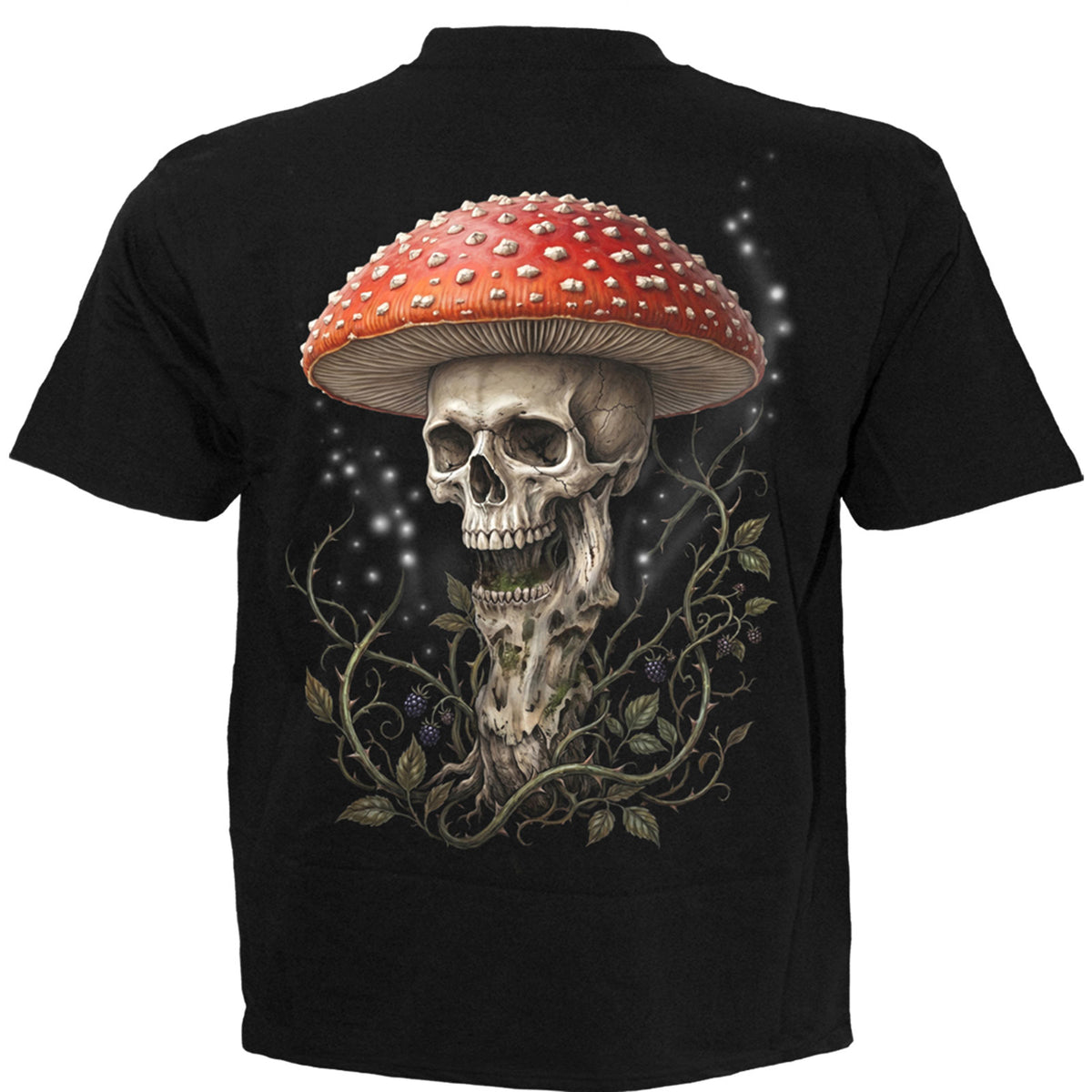 Spiral Unisex T-Shirt: Shrooms (Black) (Back Print) (MISSING PRICE)