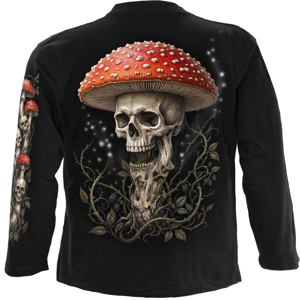 Spiral Unisex Long Sleeve T-Shirt: Shrooms (Black) (Back & Sleeve Print) (MISSING PRICE)