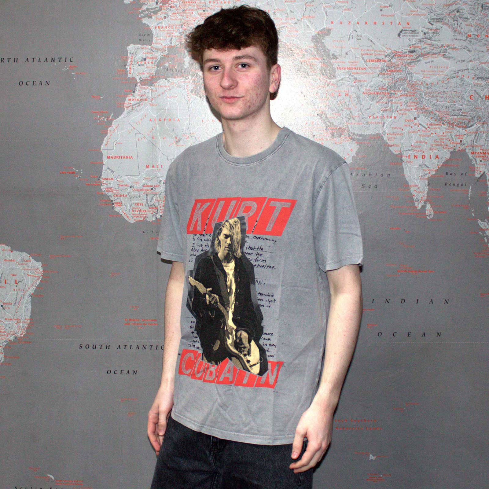 Kurt Cobain Unisex Stone Wash T-Shirt: Collage (Grey)