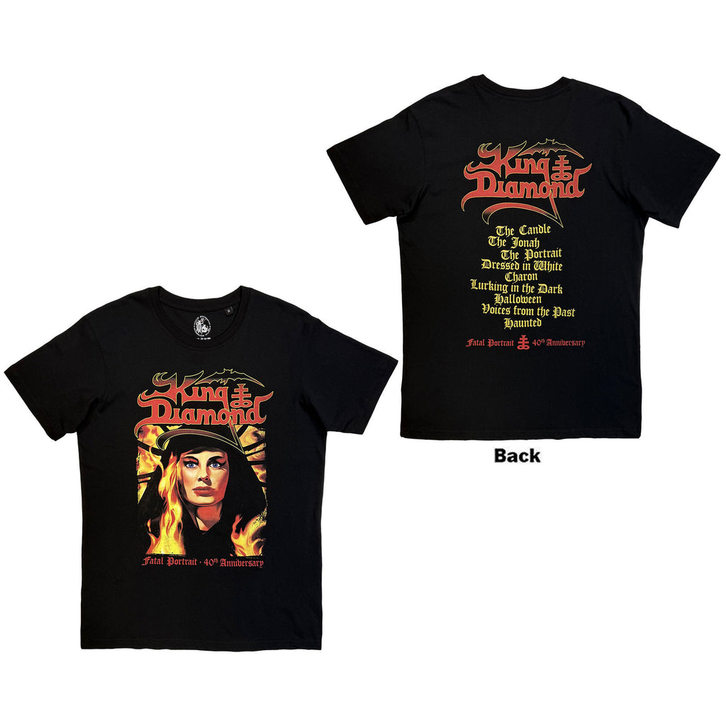 King Diamond Unisex T-Shirt: Fatal Portrait (Black) (Back Print)