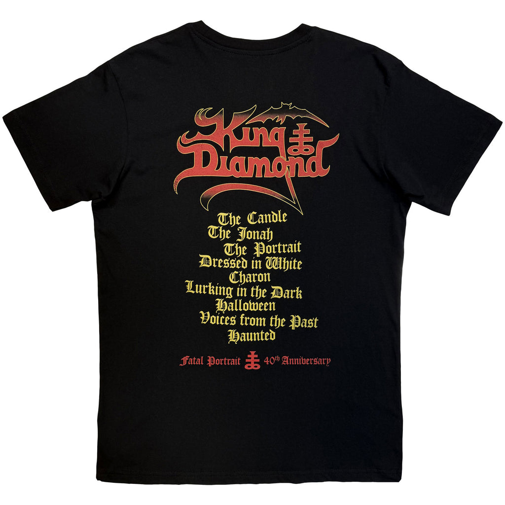 King Diamond Unisex T-Shirt: Fatal Portrait (Black) (Back Print)