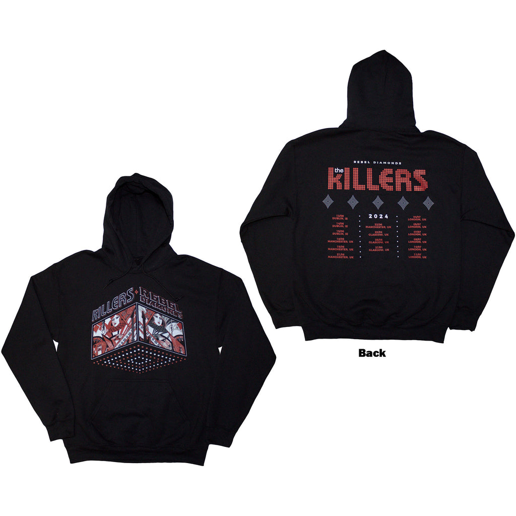 The Killers Unisex Pullover Hoodie: Tour '24 Rebel Diamonds (Black) (Back Print & Ex-Tour)