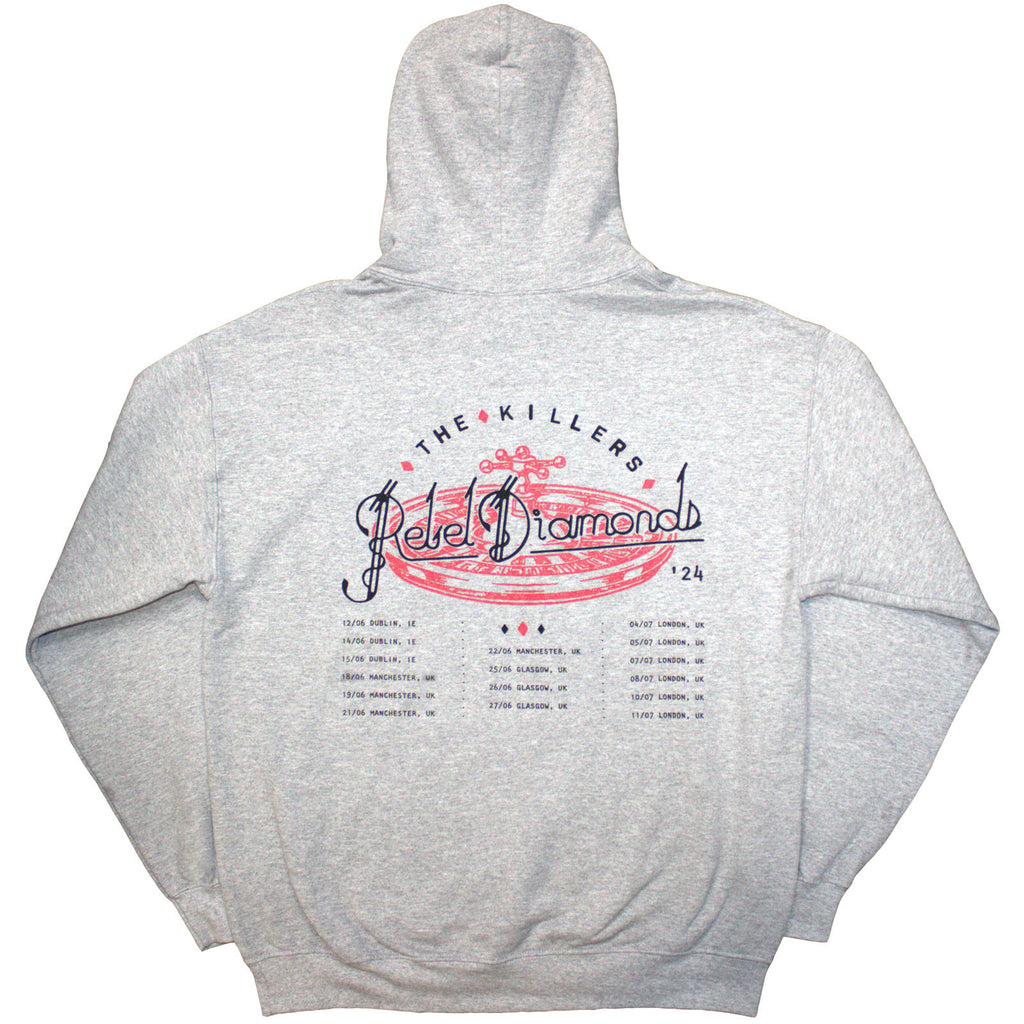 The Killers Unisex Pullover Hoodie: Tour '24 Roulette Wheel (Grey) (Back Print & Ex-Tour)