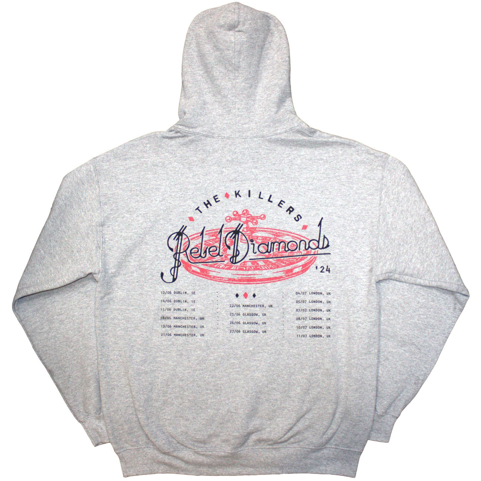 The Killers Unisex Pullover Hoodie: Tour '24 Roulette Wheel (Grey) (Back Print & Ex-Tour)