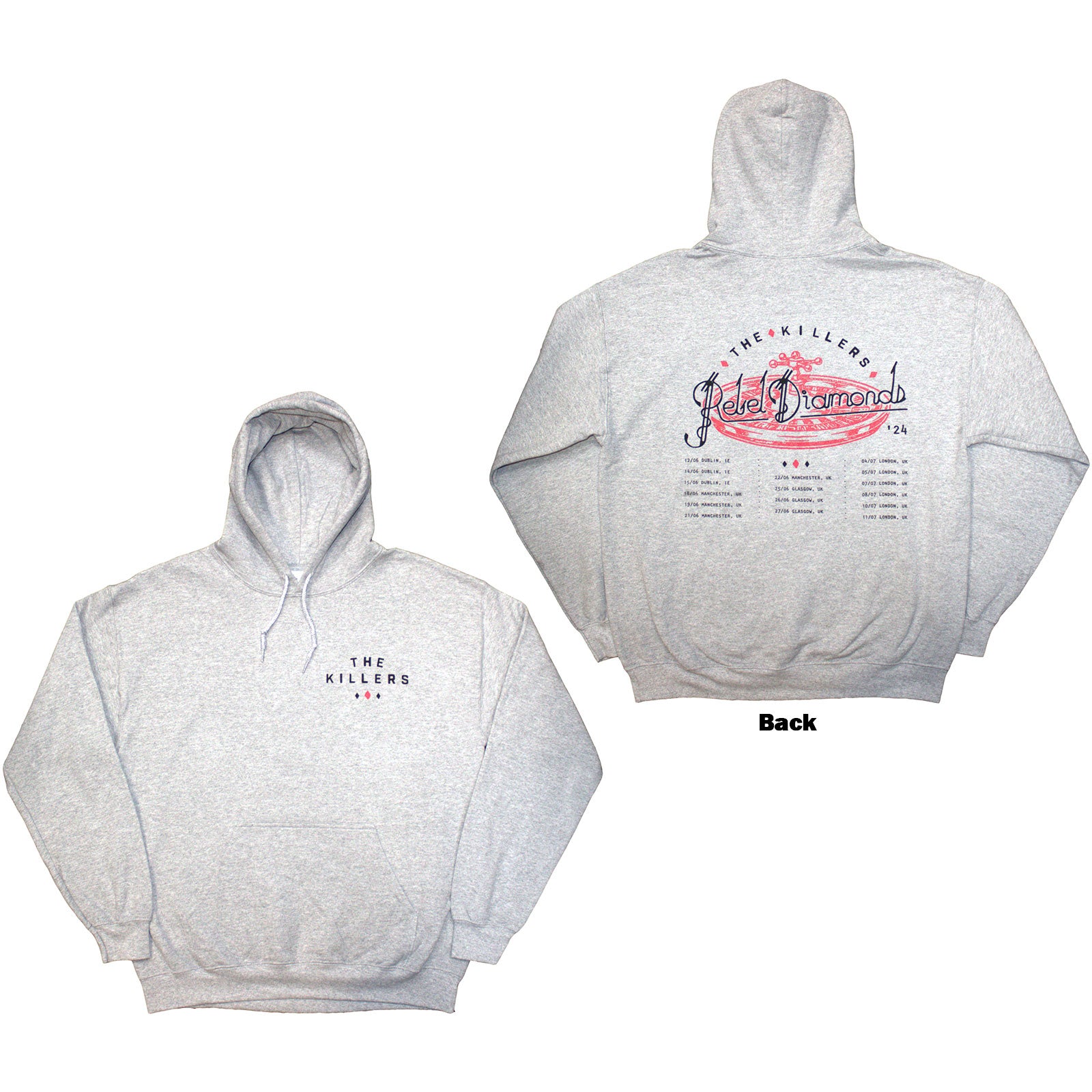 The Killers Unisex Pullover Hoodie: Tour '24 Roulette Wheel (Grey) (Back Print & Ex-Tour)