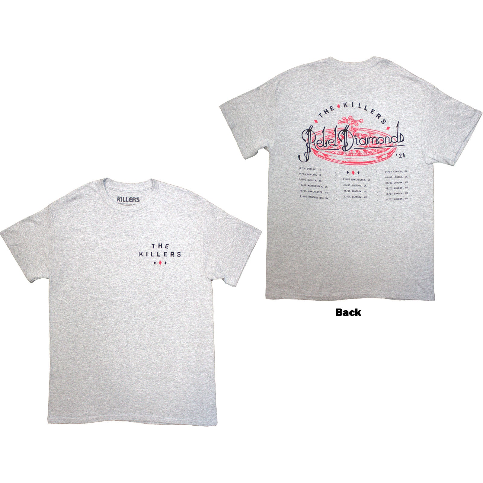 The Killers Unisex T-Shirt: Tour '24 Roulette Wheel (Grey) (Back Print & Ex-Tour)