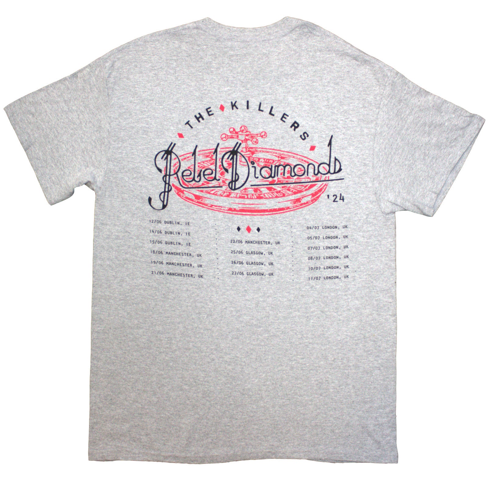 The Killers Unisex T-Shirt: Tour '24 Roulette Wheel (Grey) (Back Print & Ex-Tour)