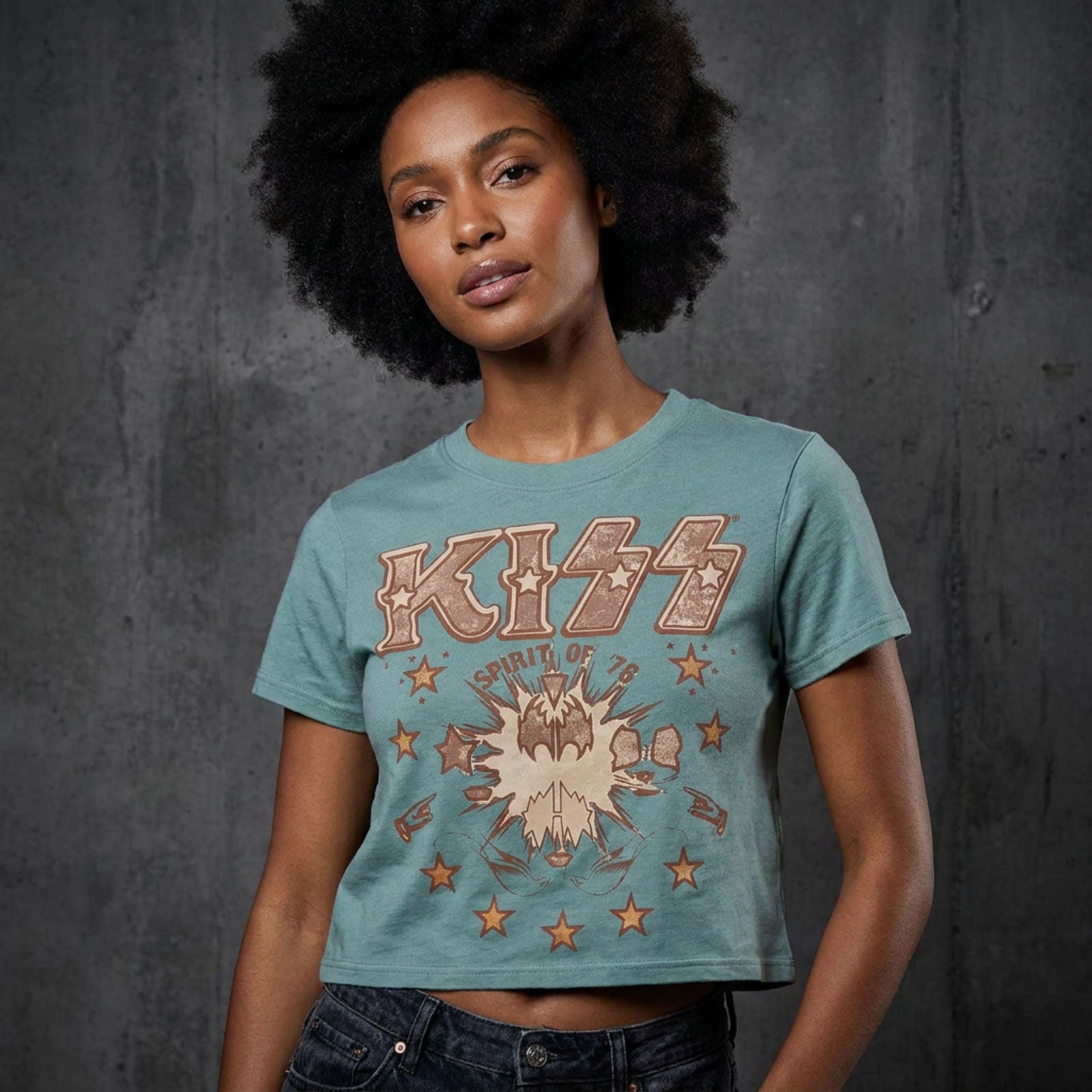 KISS Ladies Crop Top: Spirit of '76 (Green)