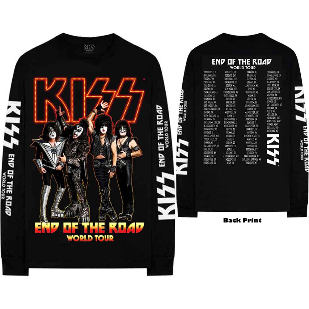 KISS Unisex Long Sleeve T-Shirt: End Of The Road Tour (Black) (Ex-Tour & Back & Sleeve Print)