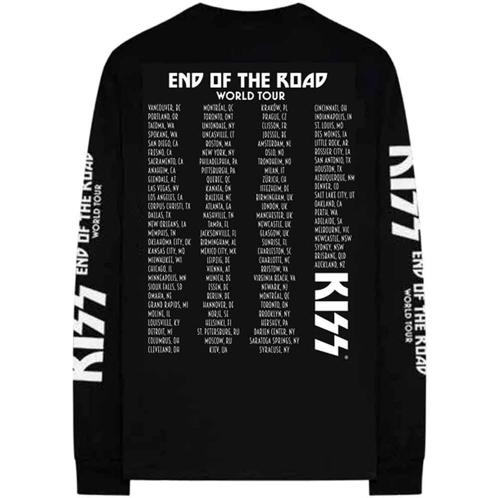 KISS Unisex Long Sleeve T-Shirt: End Of The Road Tour (Black) (Ex-Tour & Back & Sleeve Print)