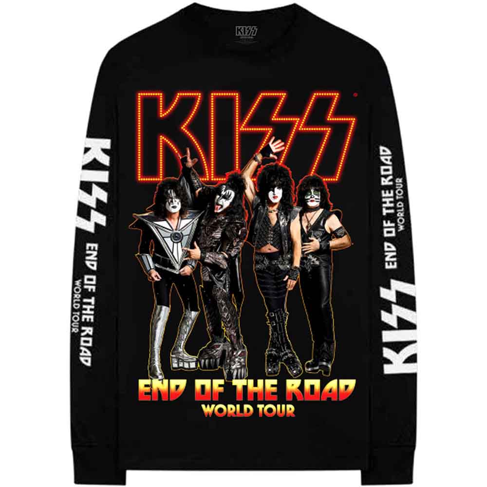 KISS Unisex Long Sleeve T-Shirt: End Of The Road Tour (Black) (Ex-Tour & Back & Sleeve Print)