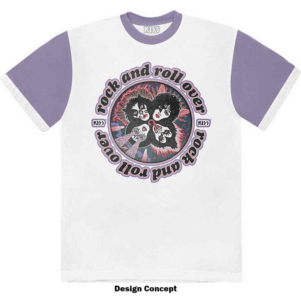 KISS Unisex Ringer T-Shirt: Rock and Roll Over (Purple & White)