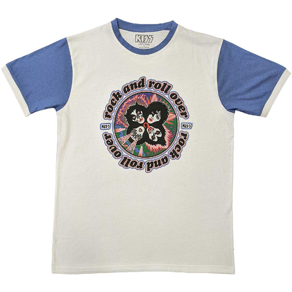KISS Unisex Ringer T-Shirt: Rock and Roll Over (Purple & White)