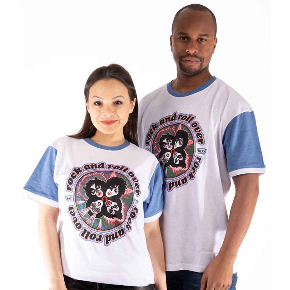 KISS Unisex Ringer T-Shirt: Rock and Roll Over (Purple & White)