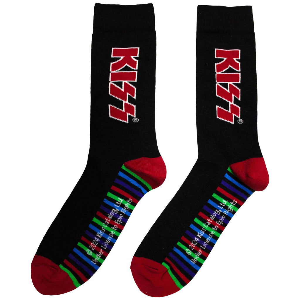 KISS Unisex Ankle Socks: Red Logo & Stripes (Black) (UK Size 6 - 11)