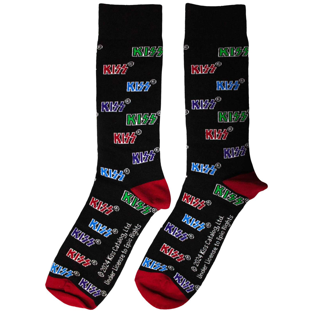 KISS Unisex Ankle Socks: Coloured Logos Pattern (Black) (UK Size 6 - 11)