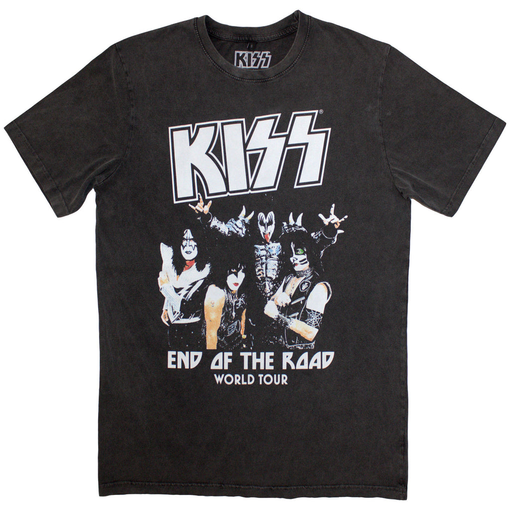 KISS Unisex Stone Wash T-Shirt: End Of The Road World Tour (Charcoal Grey)