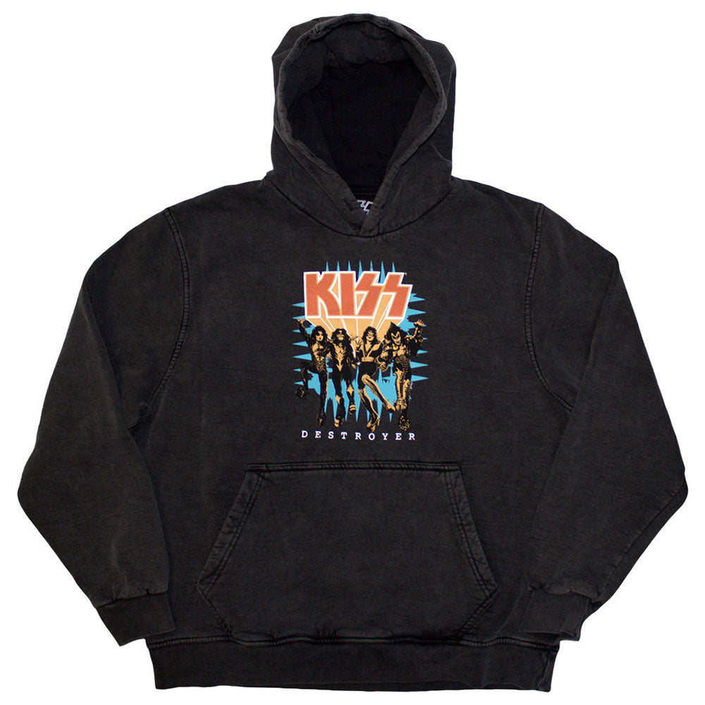 KISS Unisex Stone Wash Pullover Hoodie: Destroyer 3D Logo (Charcoal Grey) (Wash Collection)
