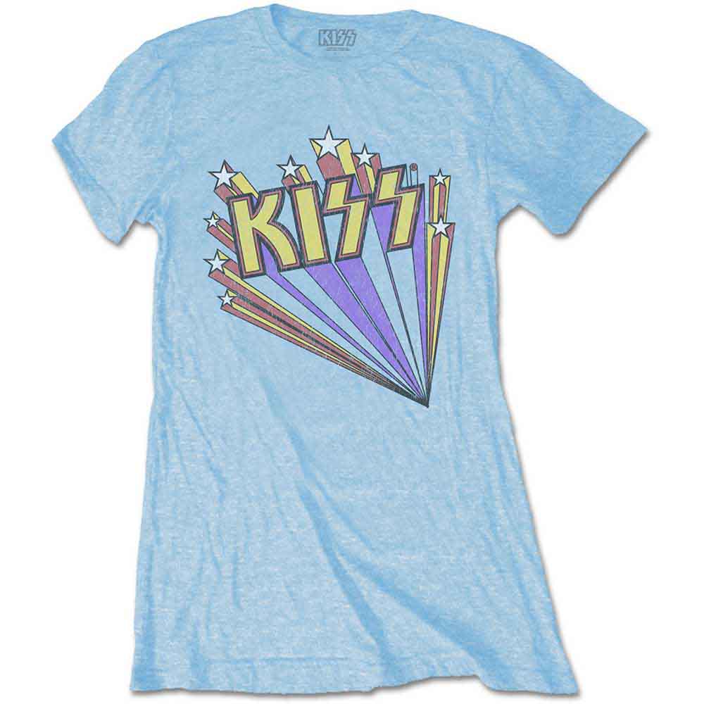 KISS Ladies T-Shirt: Stars (Light Blue)