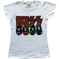 KISS Ladies T-Shirt: Logo, Faces & Icons (White)